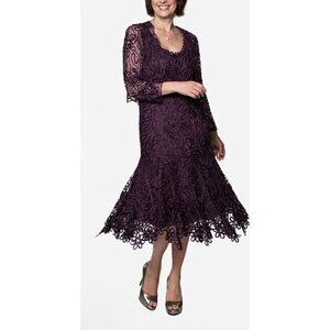 Soulmates C9126 Silk Beaded Tea Length Dress with Bolero Jacket Set L Aubergine